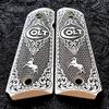 Colt 1911 Full Size 3D Engraved Faux Ivory Scrimshaw Grips Colt Rampant Horse Scroll view 3