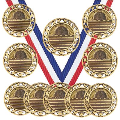 10 Pack of Swimming Swim Gold Medals Trophy Award with Neck Ribbons SM