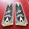 Colt 1911 Full Size Custom 3D Engraved Imitation Ivory Scrimshaw Grips Scroll US Marines Semper Fidelis Checkered view 2