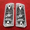 Colt 1911 Full Size Custom 3D Engraved Imitation Ivory Scrimshaw Grips Scroll US Marines Semper Fidelis Checkered view 3