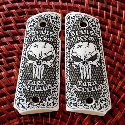 Cotl 1911 Full Size Custom Engraved Imitation Ivory Grips Scroll Skull para Bellum