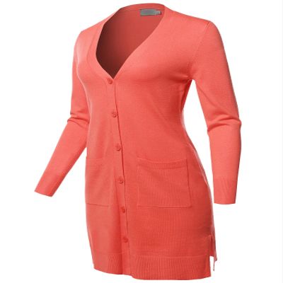 Long Sleeve Casual Button Up Long-Line Sweater Viscose Open Front Knit Cardigan Orange M