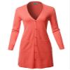 Long Sleeve Casual Button Up Long-Line Sweater Viscose Open Front Knit Cardigan Orange M view 2