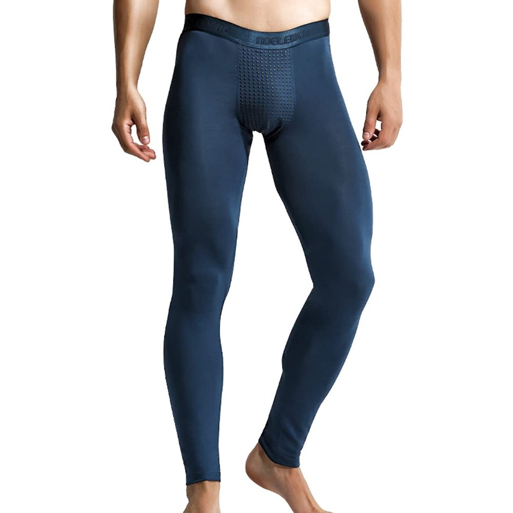 Ouruikia Men's Thermal Underwear Thermal Bottoms Magnetic Thermal Pants Modal Base Layer Bottoms Long Johns Pants (Navy, Large)