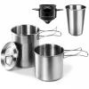 4Pcs Foldable Camping Cups & Mugs Pot 304-Food-Grade Camping Pot Cookware Set Stainless Steel Outdoor Camp Cooking Set with Vented lid Coffee Filter Stainless Steel Backpacking Cup (33+24oz) view 1
