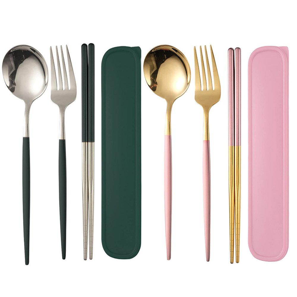 Travel Utensils, 8PCS Reusable Utensils Set with Case, Travel Silverware Set With Case, Camping Utensils, Portable Utensils for Lunch Box, Spoon and Fork Set for Lunch Box, Travel Chopsticks