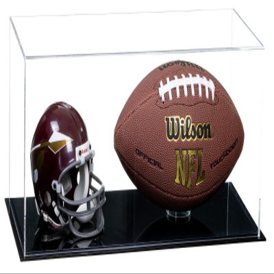 Better Display Cases Acrylic Display Case for Full Size Football and Mini Helmet - Large Rectangle Box with Clear Case and Black Base 19.25" x 8.25" x 8" (A103/B47)