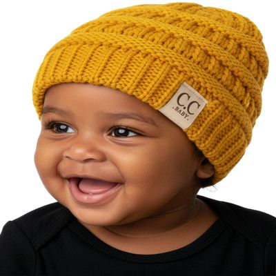 Funky Junque Baby Winter Hat  Cute Newborn Beanie, Infant Girl Hats 012 Months, Soft Knit Baby Beanies for Boys & Girls, Cozy Warm Stocking Stuffer Gift: Mustard