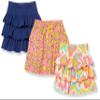 Amazon Essentials Girls' Knitted Ruffle Scooter Skirts with Elastic Waist and Built in Shorts (Previously Spotted Zebra), Pack of 3, Navy/Pink Candy/White Rainbow Print, Large view 1