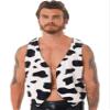 YOOJIA Men's Cow Print Vest Open Front Sleeveless Cardigan Waistcoat Cowboy Halloween Cosplay Tops Black XX-Large view 1
