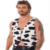 YOOJIA Men's Cow Print Vest Open Front Sleeveless Cardigan Waistcoat Cowboy Halloween Cosplay Tops Black XX-Large view 2