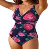 Hilor Slimming One Piece Swimsuit for Women Ruched Tummy Control Swimwear Sexy V Neck Bathing Suits Monokini Red Rose 8 view 2