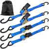 Boat Trailer Transom Tie Down Straps, 4 Pack Heavy Duty Ratchet Straps with S-Hooks for Boats, Jet Skis, Kayak, Pontoon, Cargo Freight, Superior Break Strength of 1,764lbs, 1in x 16ft, Blue view 1