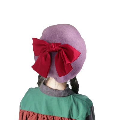 3-10Y Children Beret Hat French Style Wool Cap Beanie Solid Color Winter Hat for Women and Girls Casual Use, 1-Purple