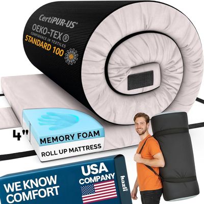 Hazli Matrix AirCell 4 Inch Memory Foam Camping Mattress Pad - Roll Up Mattress for Adults - Portable Cot Sleeping Pad for Camping - Floor Mat or Bed Roll - Twin XL 80 X 40 X 4- Grey