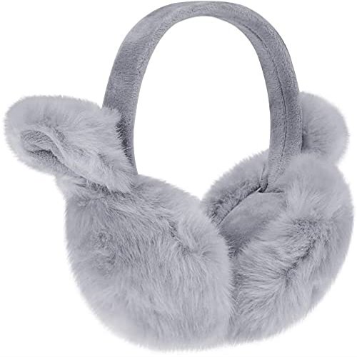 IPENNY Womens Girls Winter Warm Cute Cat Earmuffs Soft Plush Ear Warmer Outdoor Ear Covers Earflap Headband (With Ear,Grey)
