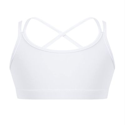 Mufeng Kids Girls Crisscross Back Crop Tops Training Bra Gym Yoga Dance Sport Bras Camisole Tanks Tops Undershirts Crisscross White 4