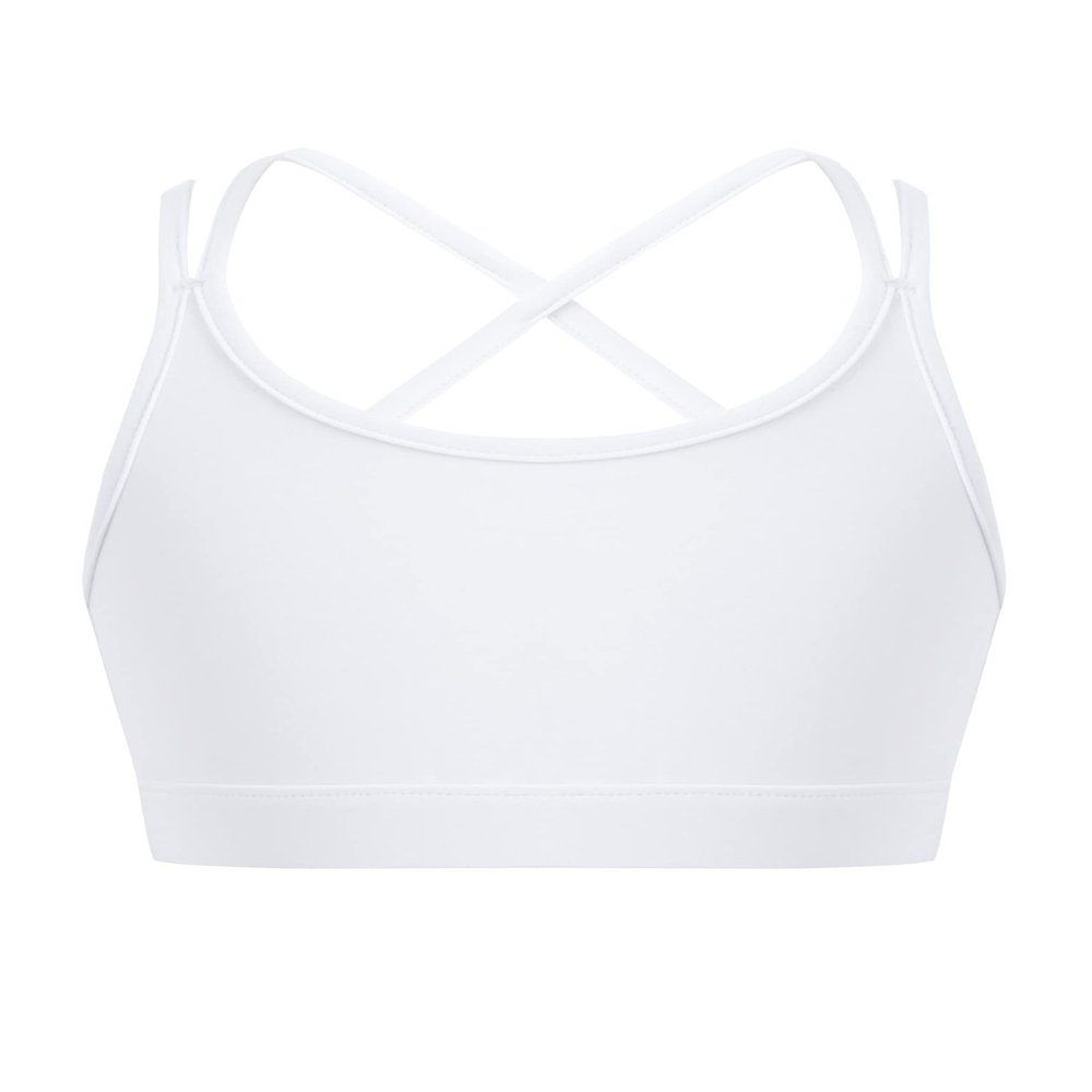 Mufeng Kids Girls Crisscross Back Crop Tops Training Bra Gym Yoga Dance Sport Bras Camisole Tanks Tops Undershirts Crisscross White 4