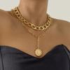 JWICOS Gold Boho Cuban Chunky Necklace Layered Dainty Paperclip with Coin Pendant Choker Chain for Women (Gold) view 3
