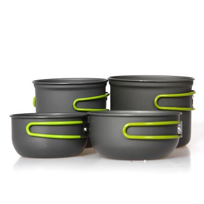 Outdoor Cookware Camping Mess Kit Campfire Cookware 2-3 Person Portable 4-Piece Set