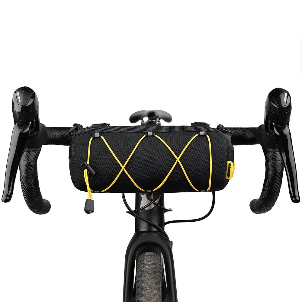 Rhinowalk Bike Handlebar Bag, Bicycle Front Bag Frame Storage Roll Bag Mountain Road Bikes Commuter Shoulder Bag Professional Cycling Accessories-Black