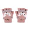 RUIXIA Kids Knitted Half Finger Gloves with Flip Top Winter Warm Cute Fox Face Typing Gloves Convertible Mittens for Girls Boys, Pink, One Size view 1