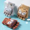 RUIXIA Kids Knitted Half Finger Gloves with Flip Top Winter Warm Cute Fox Face Typing Gloves Convertible Mittens for Girls Boys, Grey Green, One Size view 3