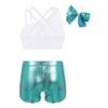 Yeeye Nikiikoo Girls Kids 2 Pcs Dance Sports Gymnastics Outfit Sequins Criss Cross Crop Top with Booty Shorts Floral-Cartoon 12-14 view 2