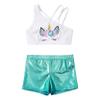 Yeeye Nikiikoo Girls Kids 2 Pcs Dance Sports Gymnastics Outfit Sequins Criss Cross Crop Top with Booty Shorts Floral-Cartoon 12-14 view 3