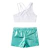 Yeeye Nikiikoo Girls Kids 2 Pcs Dance Sports Gymnastics Outfit Sequins Criss Cross Crop Top with Booty Shorts Floral-Cartoon 12-14 view 4