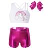 Nikiikoo Kids Girls 2-Piece Sports Dance Outfits Crop Tops with Booty Shorts Gymnastics Workout Activewear Set Rainbow-Cartoon 12-14 view 1