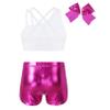 Nikiikoo Kids Girls 2-Piece Sports Dance Outfits Crop Tops with Booty Shorts Gymnastics Workout Activewear Set Rainbow-Cartoon 12-14 view 2
