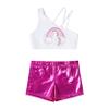 Nikiikoo Kids Girls 2-Piece Sports Dance Outfits Crop Tops with Booty Shorts Gymnastics Workout Activewear Set Rainbow-Cartoon 12-14 view 3