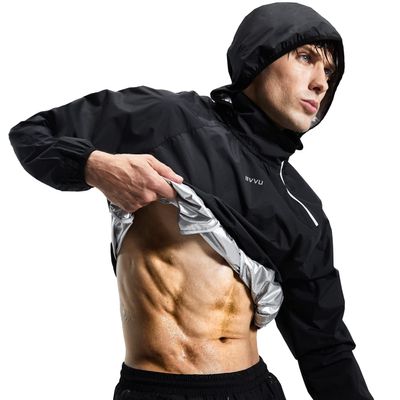 BVVU Sauna Suit for Men Zipper Sweat Sauna Jacket Gym Workout Sweat Suits with Hood Training Bodyshaper