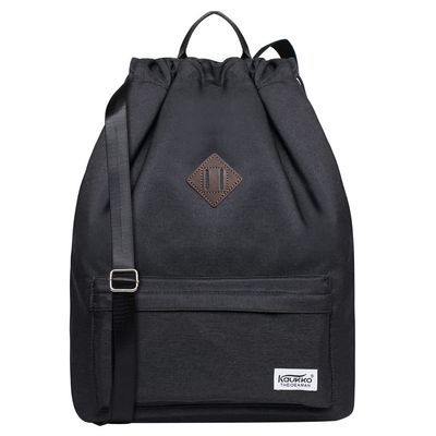KAUKKO Drawstring Sports Backpack Gym Yoga Bag Shoulder Rucksack for Men and Women (3-BLACK)