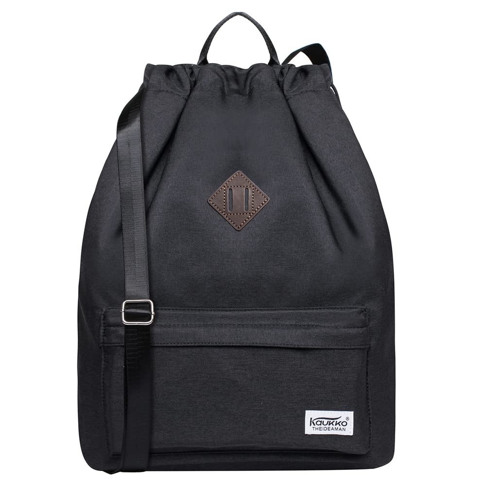 KAUKKO Drawstring Sports Backpack Gym Yoga Bag Shoulder Rucksack for Men and Women (3-BLACK)