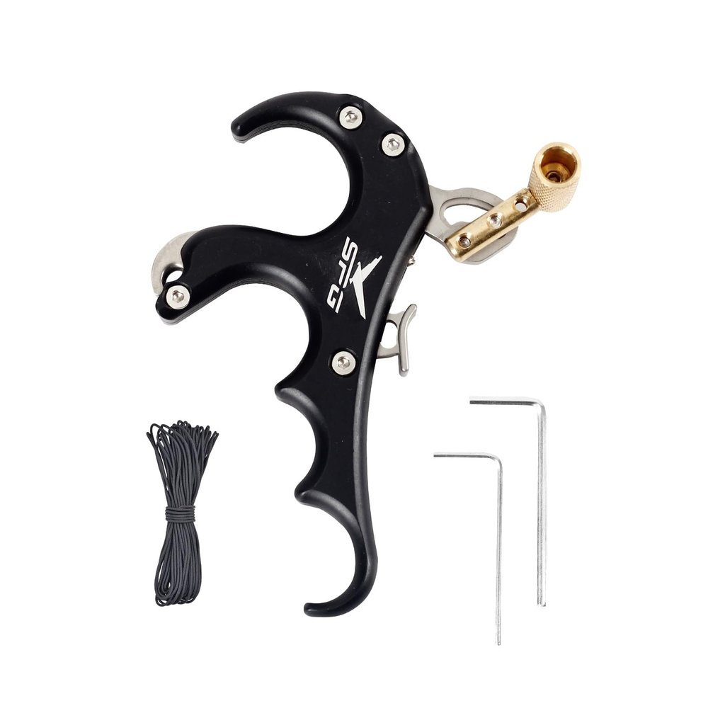 SPG Thumb Release for Compound Bow - Aluminum Alloy Bow Release Trigger with D Loop Rope Anti-Slip Frosted Texture Archery Release Aid (Black)