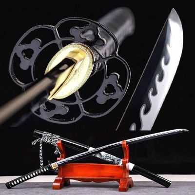 Zhmyyxgs Sturdy Japanese Sword Samurai Katana Sharp Black Spring Steel Blade Dragon