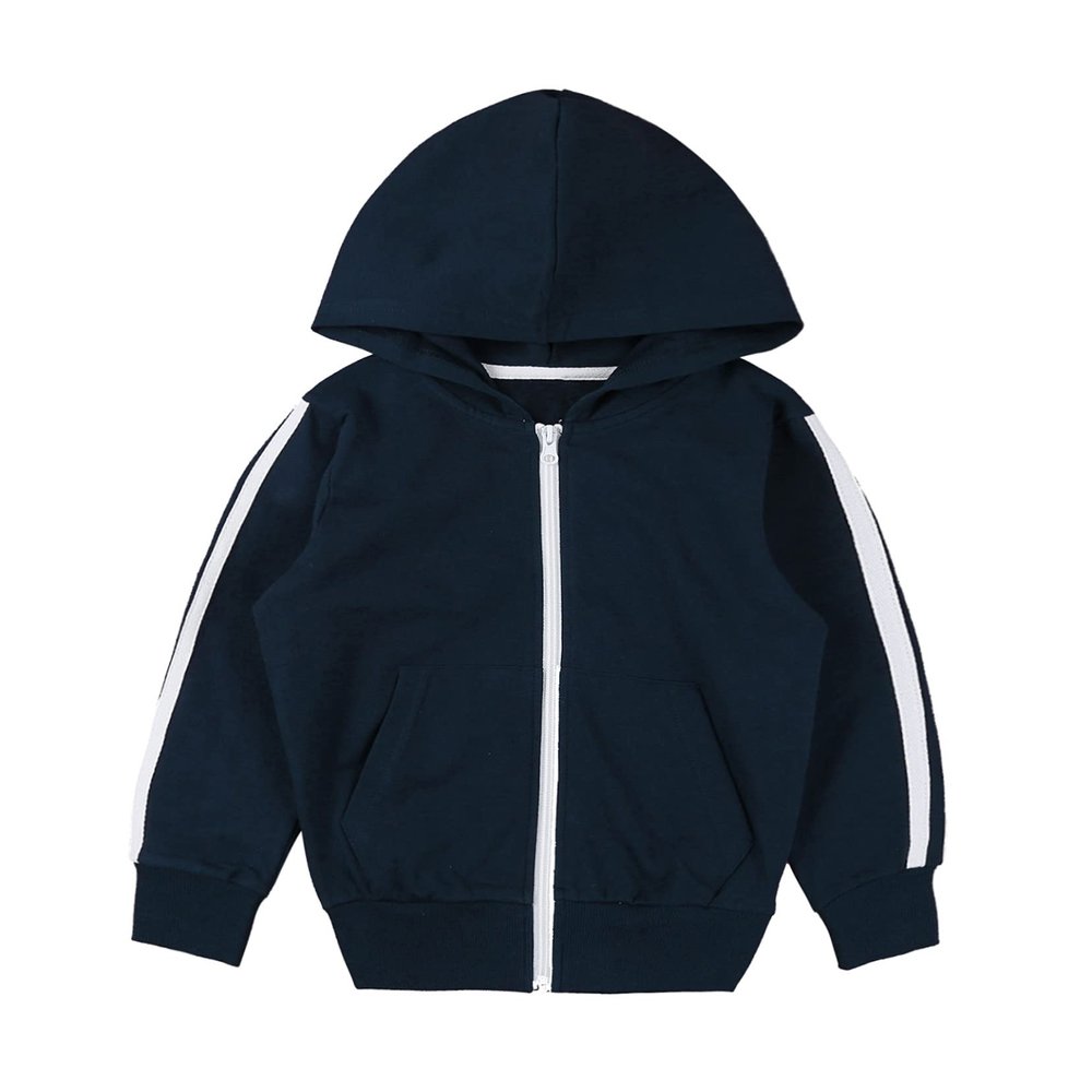 Yartina Toddler Baby Boys Hoodie Coat Long Sleeve Full Zip Tops with Pockets Kids Sportswear School Uniform Navy Blue 4-5 Years