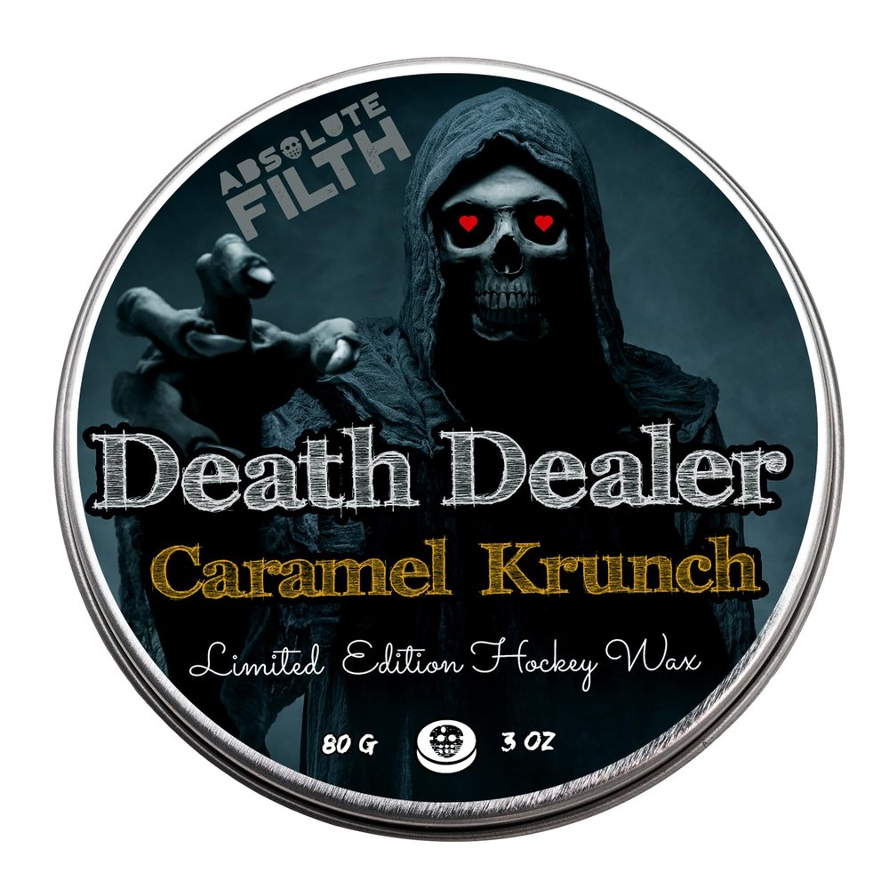 Absolute Filth Death Dealer Scented Hockey Wax (Medium Tack) - Premium Performance for Maximum Grip & Blade Protection - Waterproof Stick Tape - 3oz Puck- Ice & Street