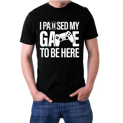 100% Cotton I Paused My Game to Be Here Shirts for Men Graphic Funny Video Gamer Gift T Shirt L Black