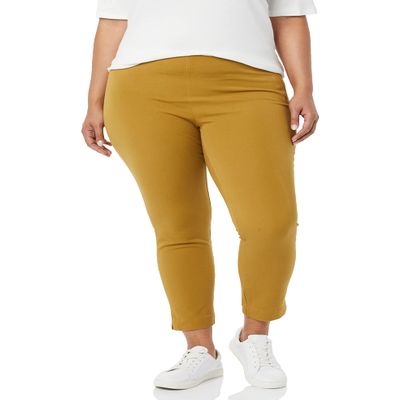Amazon Essentials Women's Slim-Fit Bi-Stretch Side Zip Ankle Pant, Dark Camel, 2
