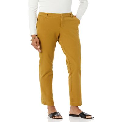 Amazon Essentials Women's Bi-Stretch Full Length Straight Leg Pant, Dark Camel, 4