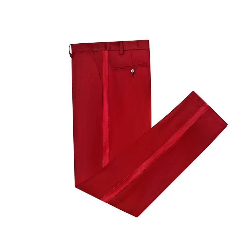 Classic Style Tuxedo Pants Black Edge Suit Trousers Black Satin Trimmed Trousers 1 Piece Man Pant (Red, 42)