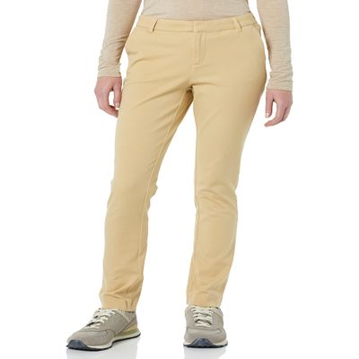 Amazon Essentials Women's Bi-Stretch Full Length Straight Leg Pant, Tan, 16
