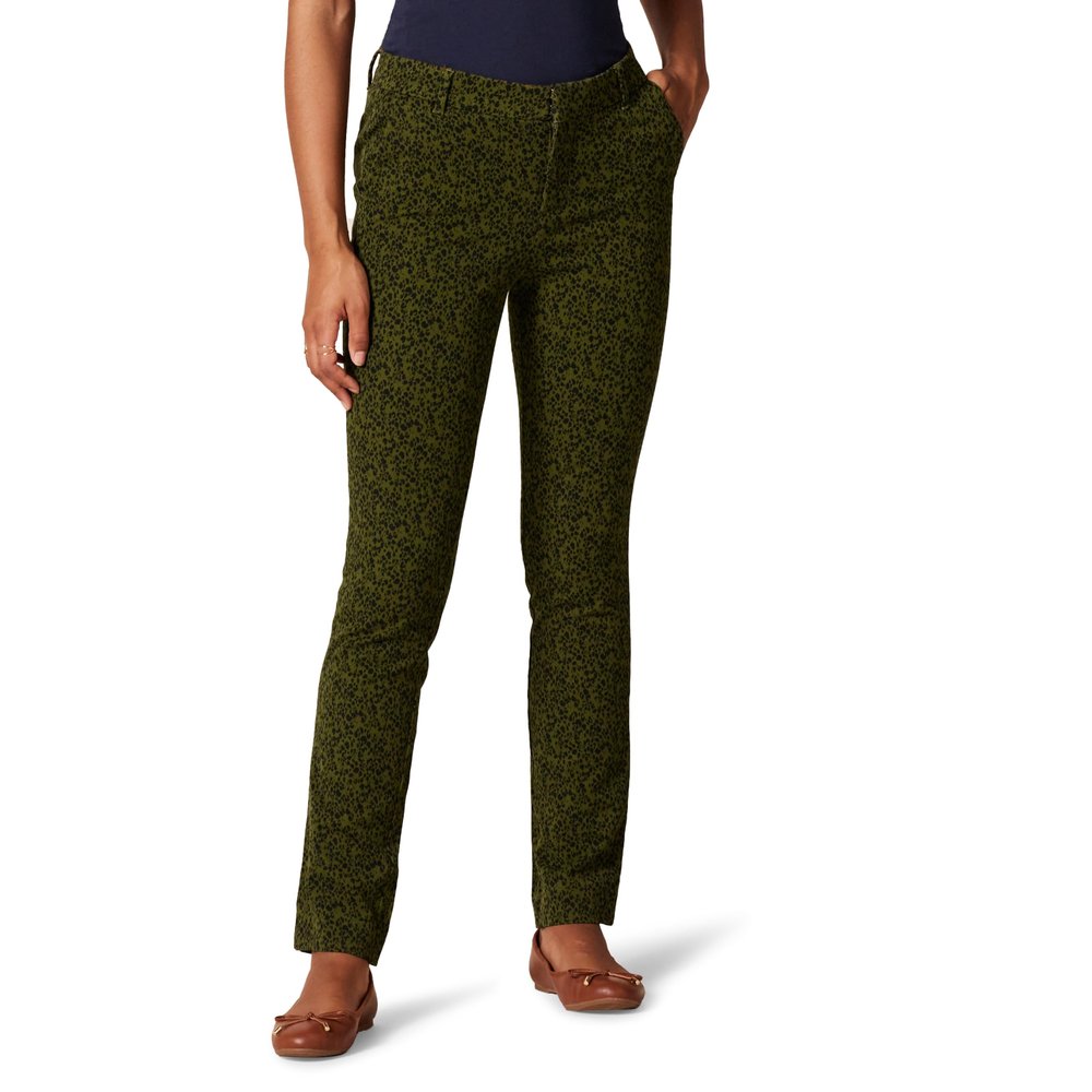 Amazon Essentials Women's Bi-Stretch Full Length Straight Leg Pant, Black Olive Animal Print, 2