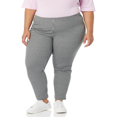 Amazon Essentials Women's Slim-Fit Bi-Stretch Side Zip Ankle Pant, Black White Gingham, 2