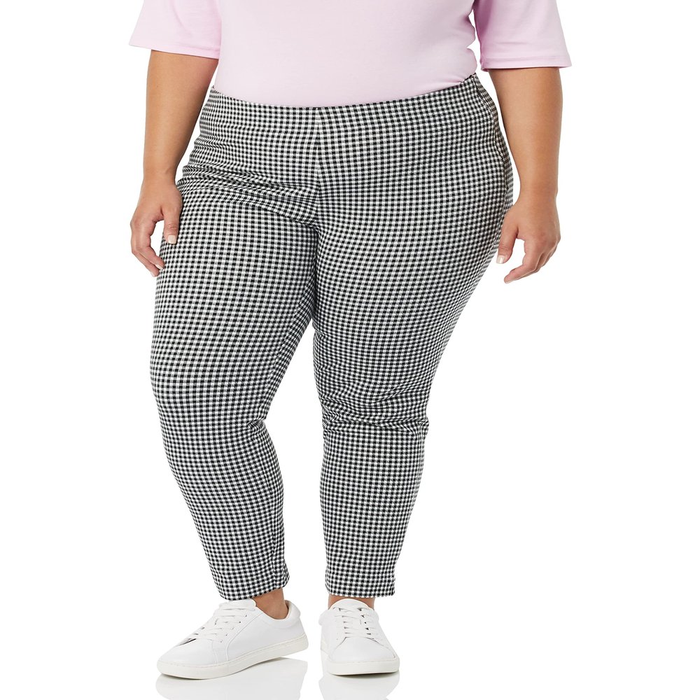 Amazon Essentials Women's Slim-Fit Bi-Stretch Side Zip Ankle Pant, Black White Gingham, 2