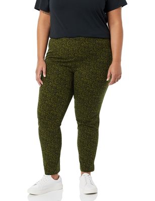 Amazon Essentials Women's Slim-Fit Bi-Stretch Side Zip Ankle Pant, Black Olive Animal Print, 18