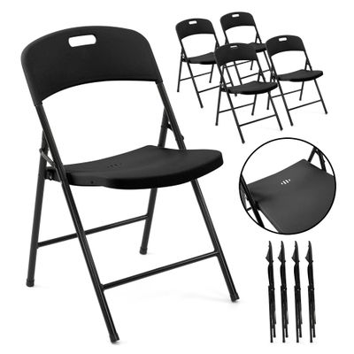 Creative Outdoor 4 Portable Plastic Folding Chairs, Sturdy Design, Indoor/Outdoor Events, Perfect for Camping/Picnic/Tailgating/Party (Black Set of 4 Chairs)